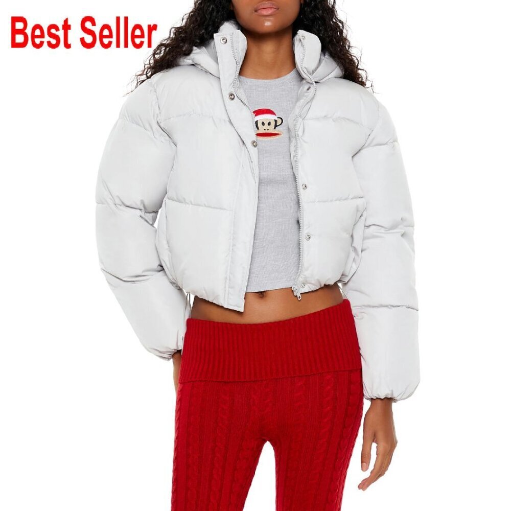 Cropped Puffer Jacket Quilted Channel Stitch Hooded Chic Y2K Minimal